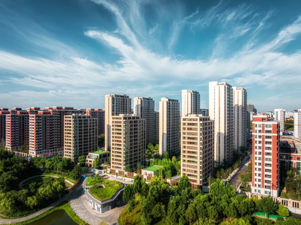 Urban landscape with green spaces