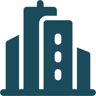 Skyscraper icon with blue color on black.