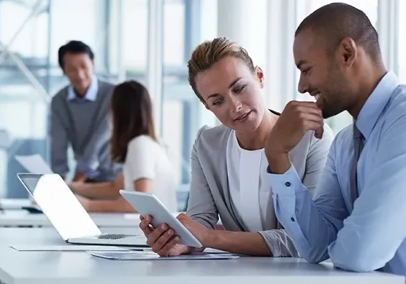 Team collaborating in modern office setting