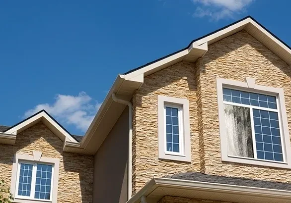Two-story house with large windows